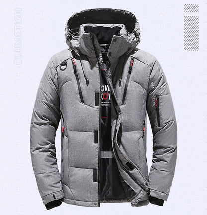 Chaqueta de plumón para hombre, abrigo de invierno de pato blanco, parka cálida y resistente al viento, para viajes y acampadas, nueva, gruesa, de color sólido, con capucha.