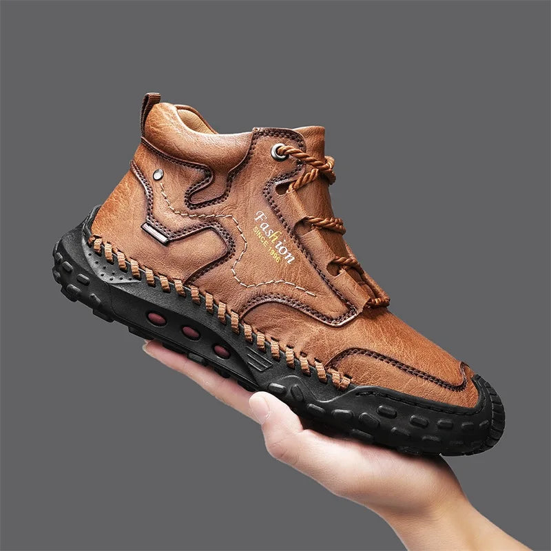 Zapatillas informales de cuero vulcanizado de alta calidad para hombre, zapatos planos de diseño, cómodos, antideslizantes, para caminar, correr y trotar, 2024