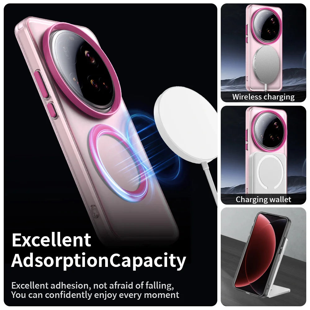 Matte Clear Magnetic Wireless Charge Magsafe Case For Xiaomi 15 Ultra 14T Pro Civi4 Military Armor Shockproof Candy Color Cover