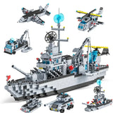 1560pcs 6 IN 1 Military Navy Ship Sets Building Blocks War Army Boat Plane Model Toys for Boys Bricks Toys Christmas Gifts