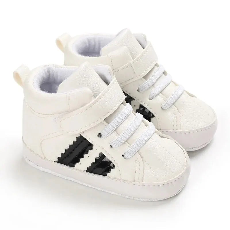 Meckior - Zapatillas altas para bebés, niños y niñas, suela suave antideslizante, zapatos para primeros pasos de cuna, 0-18 meses