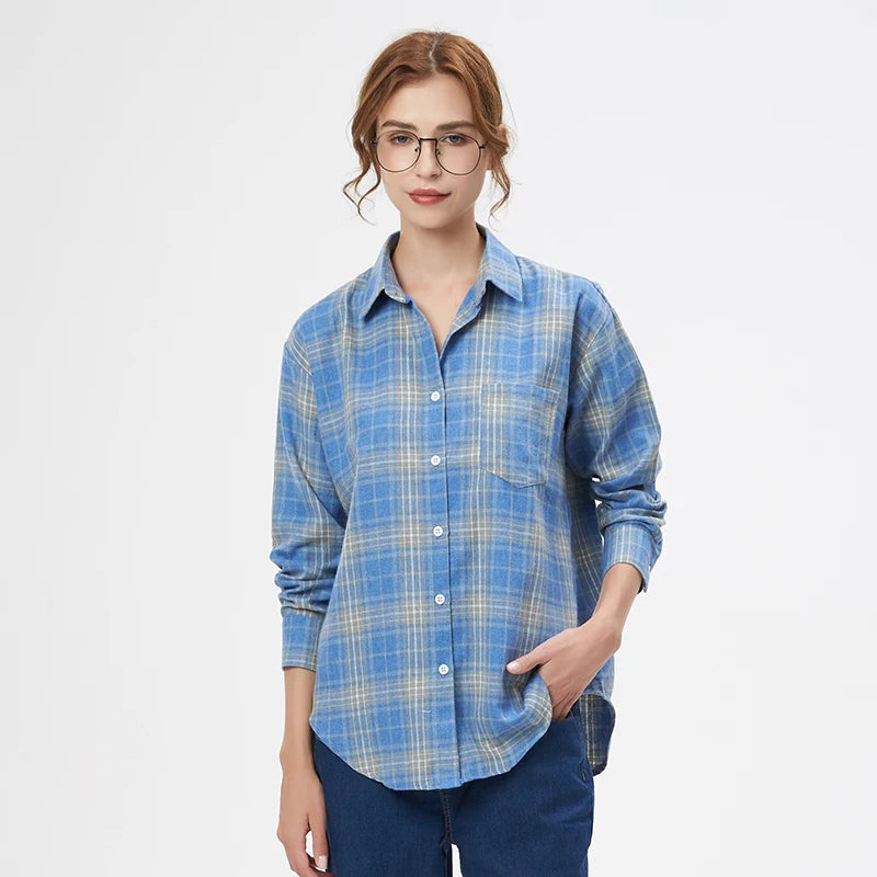Casual Women's Plaid Shirt 2025 Spring Autumn New Ladies Loose Blouse and Tops Female Long Sleeve Shirts Fresh Checked Clothes