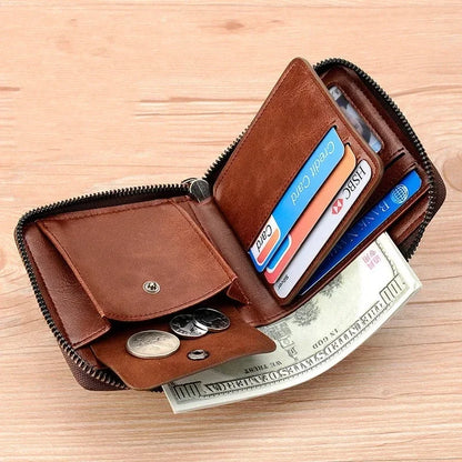 Genuine Leather Men's Wallet Luxury Short RFID Card Holder for Men Zipper Coin Purse Portable Male Wallets Billfold