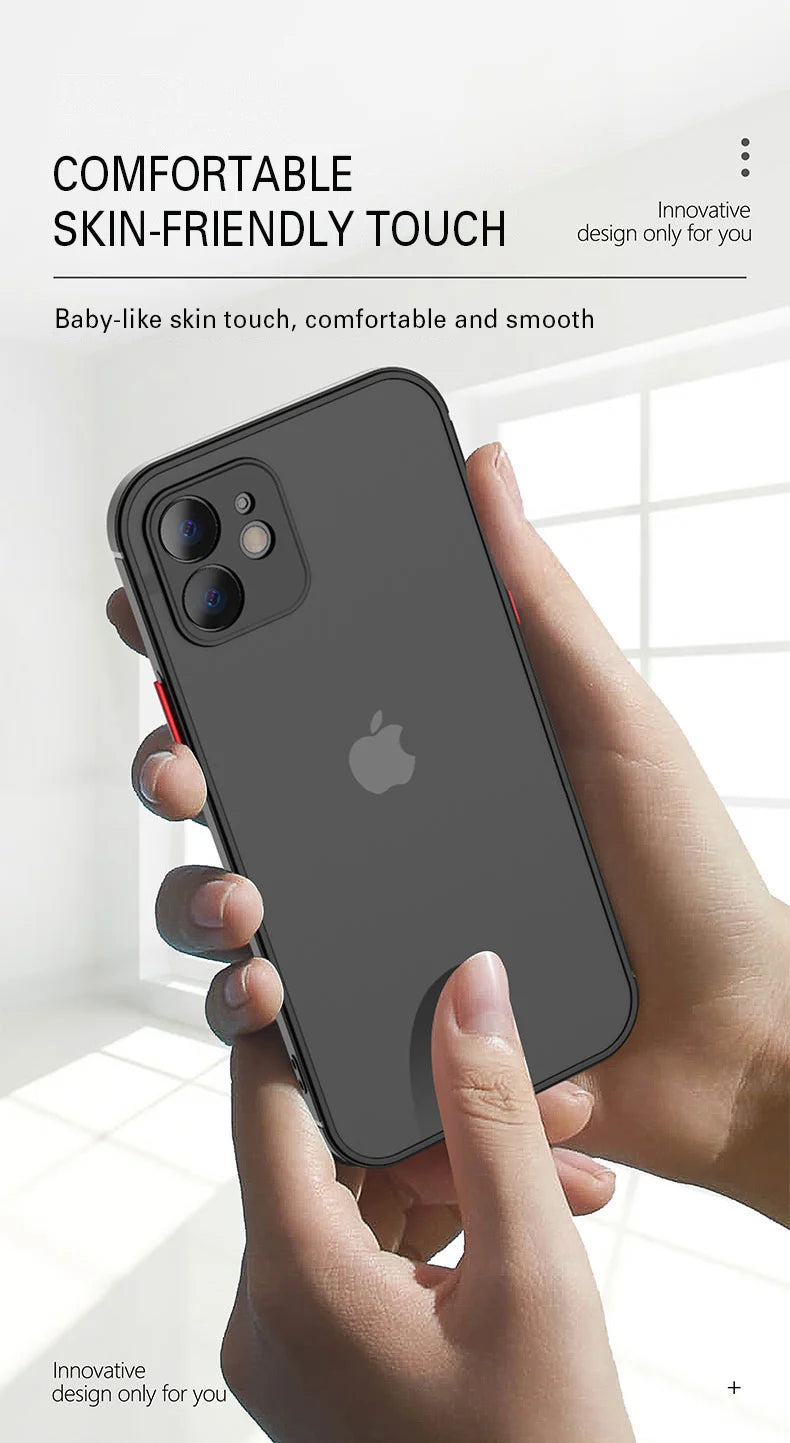 Luxury Shockproof Armor Matte Case For iPhone 11 12 13 Pro Max XR XS X 7 8 Plus SE Mini Silicone Bumper Clear Hard PC Cover