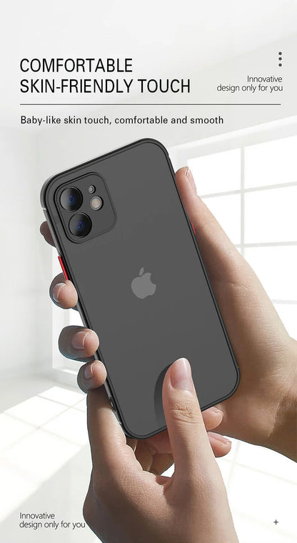 Luxury Shockproof Armor Matte Case For iPhone 11 12 13 Pro Max XR XS X 7 8 Plus SE Mini Silicone Bumper Clear Hard PC Cover