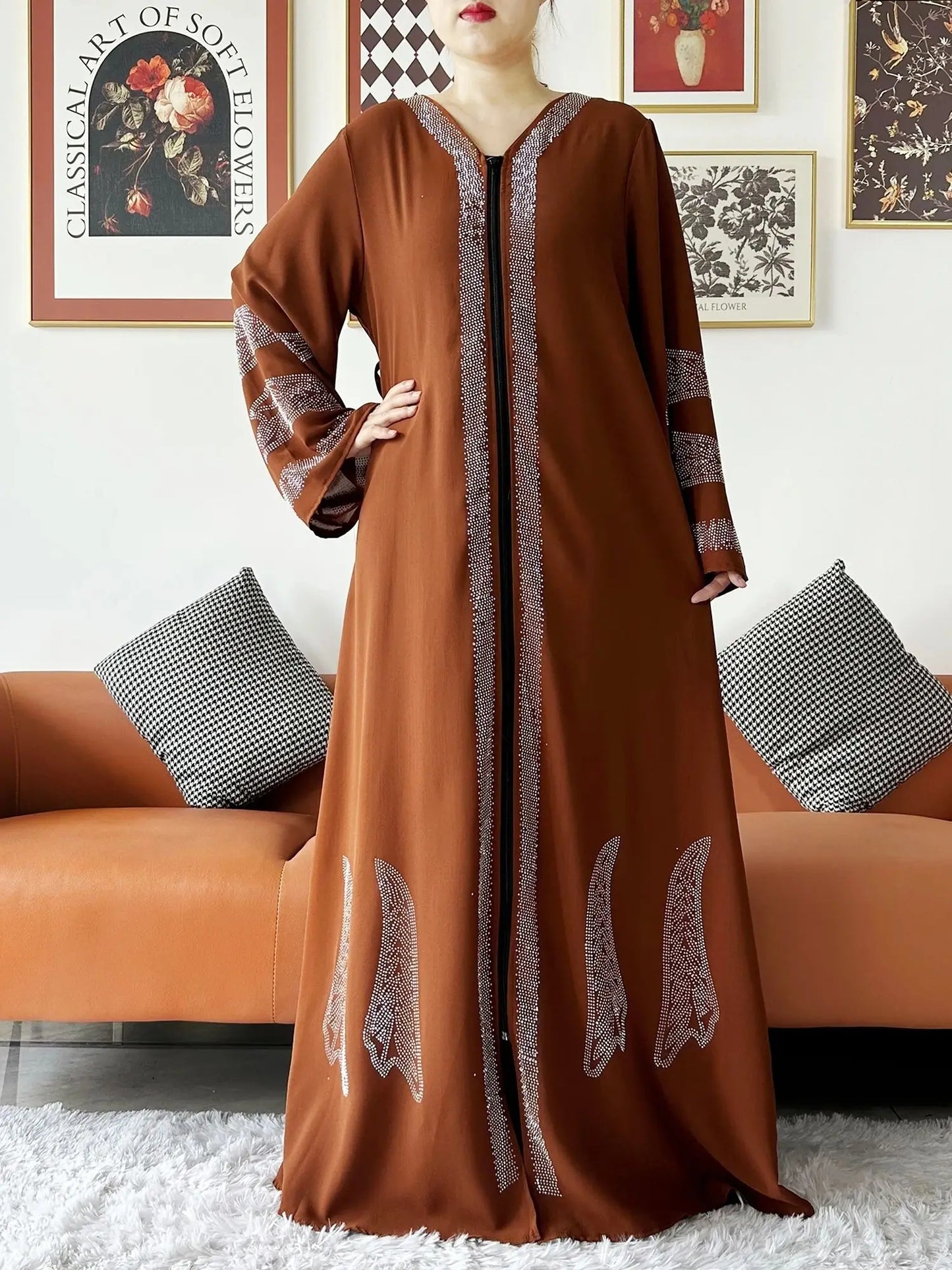 Vestido elegante de gasa para mujer, abaya abierta con cremallera, ropa musulmana, cárdigan islámico, abaya, nuevo