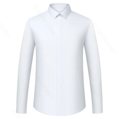 Camisa de vestir clásica para hombre, color liso, con puños franceses, cierre frontal, estilo formal, de negocios, corte estándar, manga larga, para oficina y trabajo, color blanco