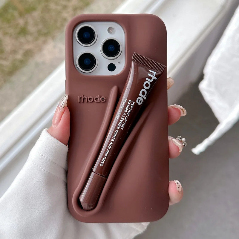 Rhode Case For iPhone 12 13 14 15 16 Pro Max Plus 17 Air Portable Lip Gloss Holder Lipstick Silicone Soft Bumper Cover Lip Glaze