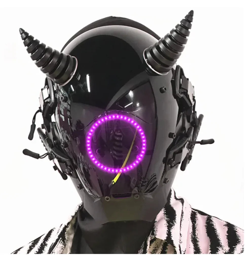 Capacete Cyberpunk com LED – Máscara para Festas, Halloween, Natal e Cosplay – Presente para Adultos