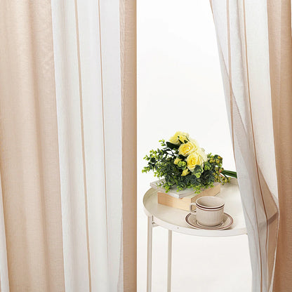 Broad Striped Sheer Curtains for Bedroom Living Room Beige Tulle Curtains for the Room Kitchen Window Treatments Drapes