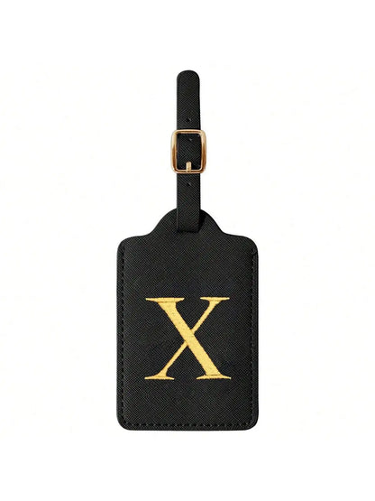 PU Leather Luggage Tag for Travel - Durable Suitcase ID Tag with Privacy Cover & Name Card Slot (A-Z) liu