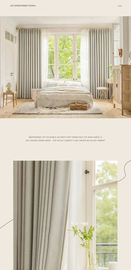 Herringbone Chenille Beige Thickened Blackout Curtains for Living Room Dining Room Bedroom Solid Color Luxury Curtains Custom