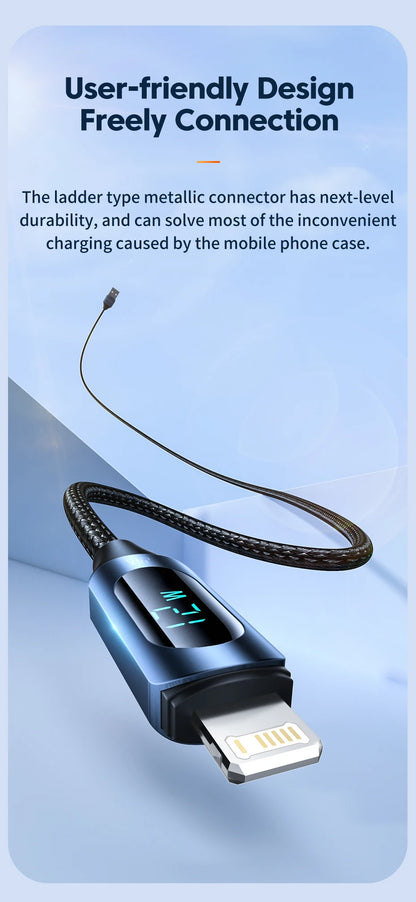 Toocki LED Display USB Cable For iPhone 14 13 12 11 Pro Max Fast Charger Charging Lightning 2.4A USB Wire Cord X XR 8 7 1m 2m