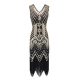 Vestido vintage Mandylandy para mujer, estilo retro de los años 20, estilo Gran Gatsby, con lentejuelas, sin mangas, para fiesta de baile, graduación y dobladillo con borlas.