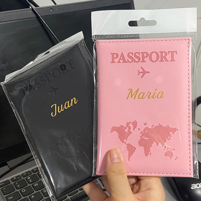 Custom Gold Color Name on Passport Cover Travel Wallet Men Women Customizable Name Passport Holder Business Card Holder Case