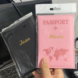 Funda de pasaporte personalizada con nombre en color dorado, billetera de viaje para hombre y mujer, porta pasaporte personalizable con nombre, tarjetero de presentación