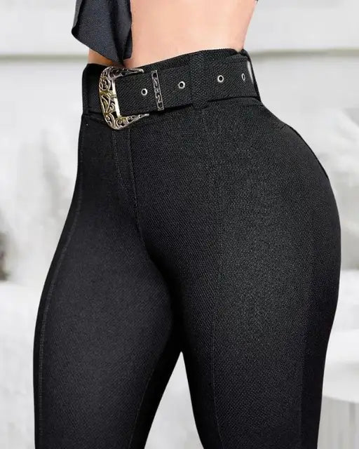 Women's Pants 2023 Spring Trend Fashion High Waist Pocket Design Casual Simple Slim Daily Long Trousers with Belt 
