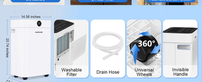 Dehumidifier 20 L, Dehumidifier Cellar Rooms with Digital Display, 24H Timer, Automatic Defrosting, Dry Clothes, Continuous Drai