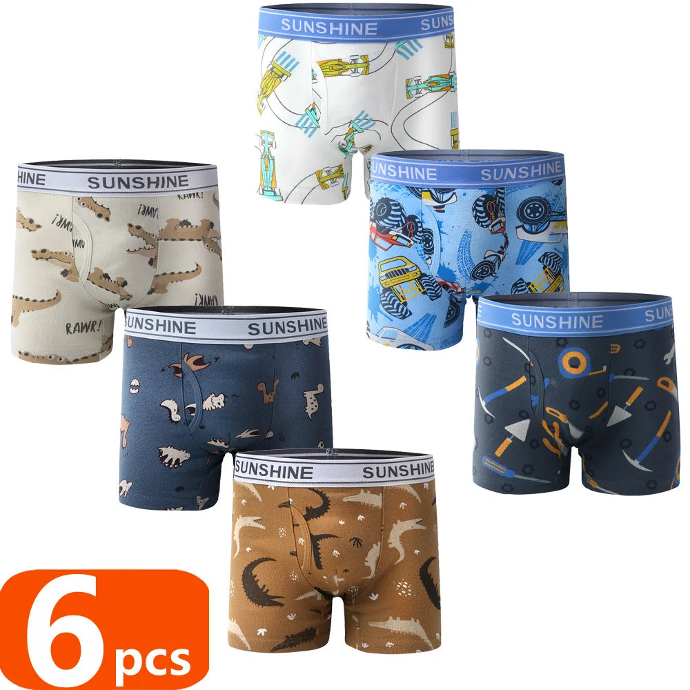 1/3/6 Pcs Boys Boxer Briefs Sets 2025 New Kids Cotton Underwear Boy Underpants Teenager Dinosaur Print Soft Children Panties