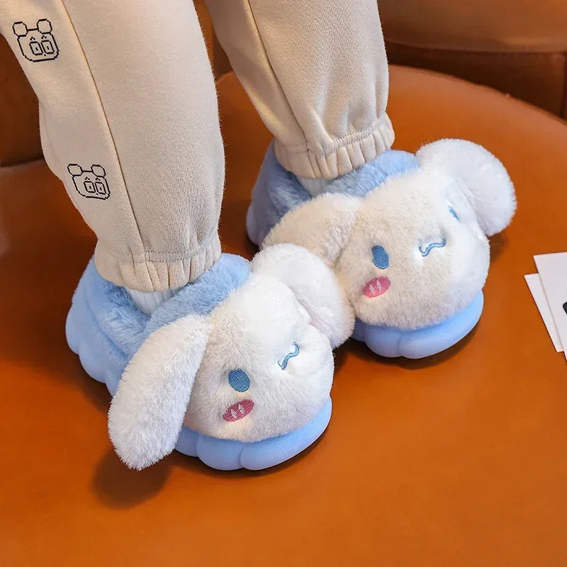 Winter Cute Cartoon Cover Heel Children's Fluffy Slippers Soft Non-slip Warm Flat Mule Boys Girls Teen Indoor Home Cotton Shoes