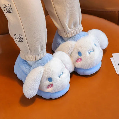 Winter Cute Cartoon Cover Heel Children's Fluffy Slippers Soft Non-slip Warm Flat Mule Boys Girls Teen Indoor Home Cotton Shoes