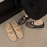 In Summer, Wear Round Toe, Straight Buckles, Casual and Comfortable, Women's Flats, Cut-out Mary Jane Single Shoes, Fishnet Shoes