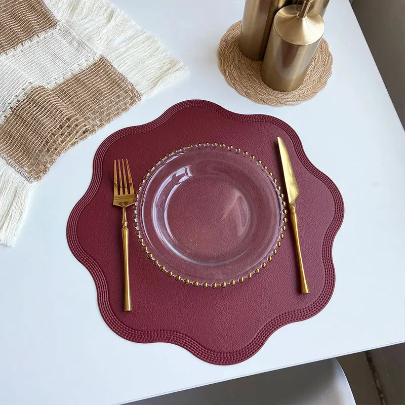 1/4/6PCS Round Placemat Sets, Luxury Faux Leather Table Mats, Embossed Flower Shaped Place Mats, Table Pad, 테이블매트, Салфетки
