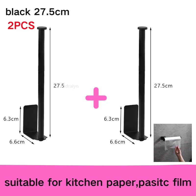 Stainless Steel Paper Towel Holder Self Adhesive Toilet Roll Paper Holder No Punching Kitchen Bathroom Length Storage Rack