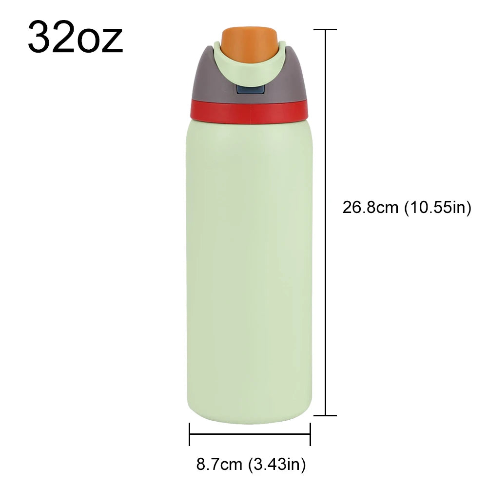 Copo de água portátil com palha e alça, garrafa esportiva, aço inoxidável 304, garrafa de vácuo de viagem, copo térmico, 32 oz, 24 oz, 19oz