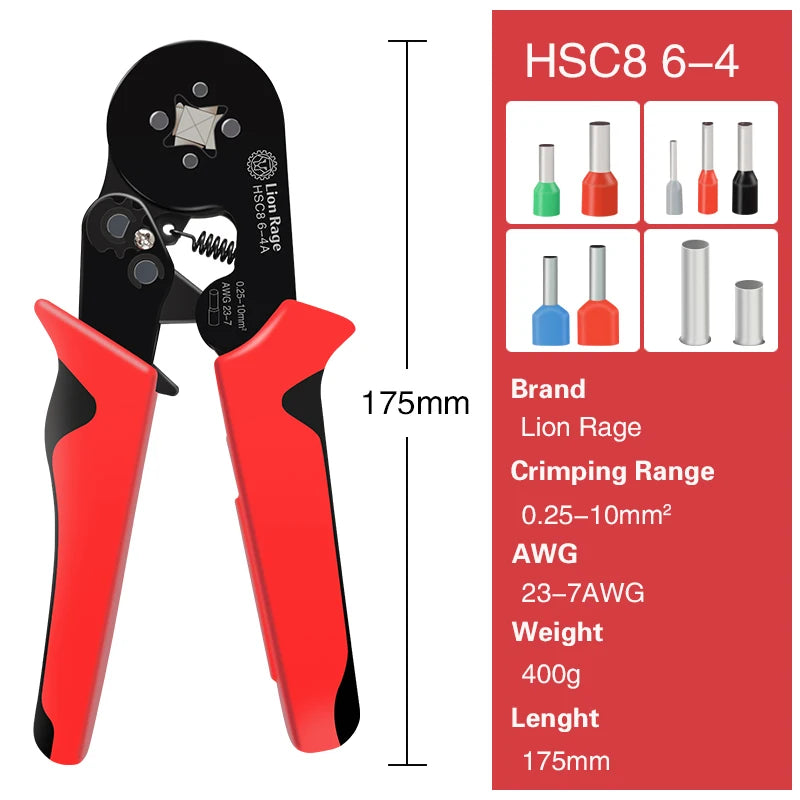 Herramienta de crimpado de casquillos HSC8 6-4/6-6, alicates de crimpado eléctricos para terminales de tubo de crimpado de extremos de cable, reparación de circuitos eléctricos