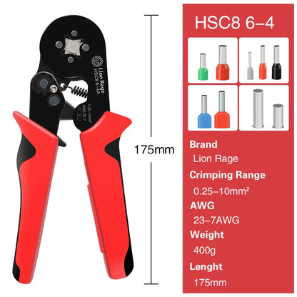 Herramienta de crimpado de casquillos HSC8 6-4/6-6, alicates de crimpado eléctricos para terminales de tubo de crimpado de extremos de cable, reparación de circuitos eléctricos