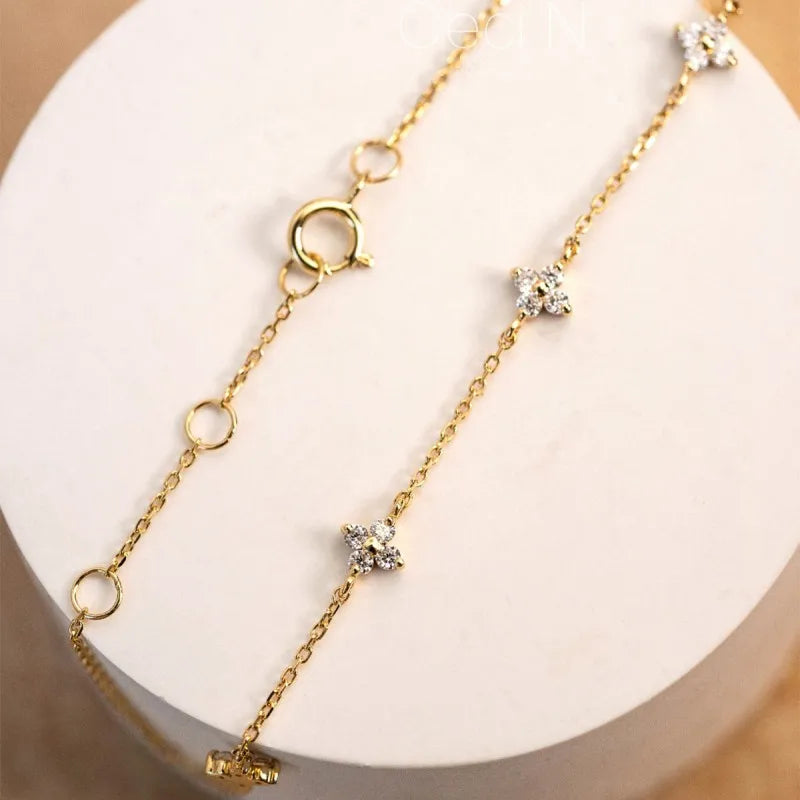 925 Sterling Silver Plated Bracelet for Women, 18K Gold, Shiny Zircon Flower, Korean Temperament, Exquisite Jewelry Gifts 