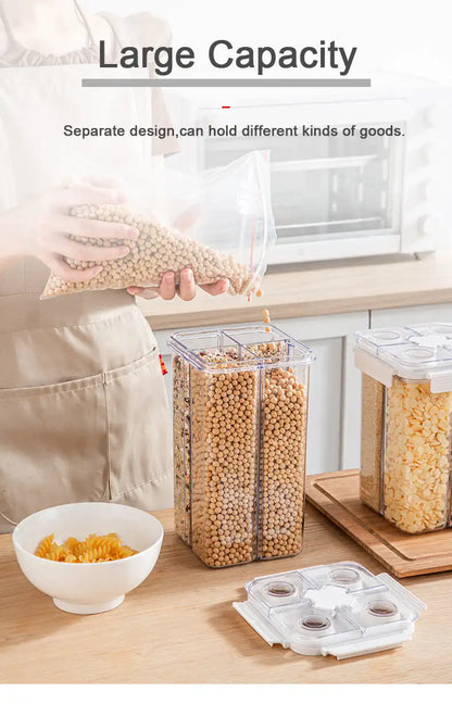 Dispensador de cereales de 3 l, contenedor sellado de cuatro compartimentos, resistente a la humedad, apilable, para refrigerios, café y granos, organizador de cocina.