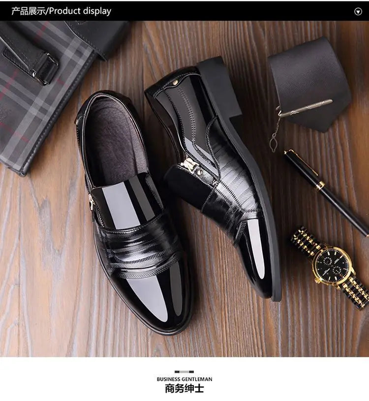 2025Men's Leather Shoes Sharp Pointed Outdoor Anti Slip Flat Fashion Business Zipper Footwear Casual Comfort Male Shoes