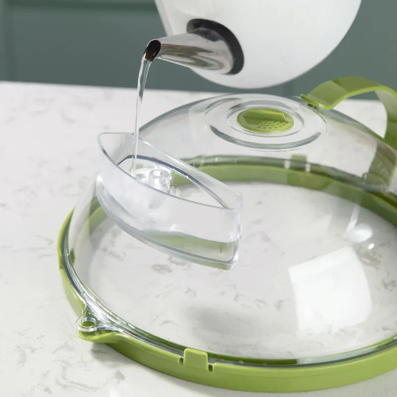 Microwave Cover for Food, Clear Microwave Splatter Cover with Water Steamer and Handle, 10 Inch Plate Covers, Kitchen Gadgets