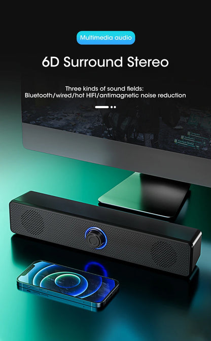 Barra de sonido para PC con cable e inalámbrica, altavoz Bluetooth, barra de sonido alimentada por USB para TV, PC, portátil, juegos, cine en casa, sistema de audio envolvente