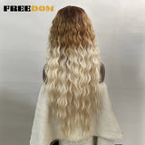 FREEDOM Synthetic Lace Front Wig Long Deep Wavy Ombre Blonde Ginger Lace Wigs For Black Women Heat Resistant Cosplay Wigs