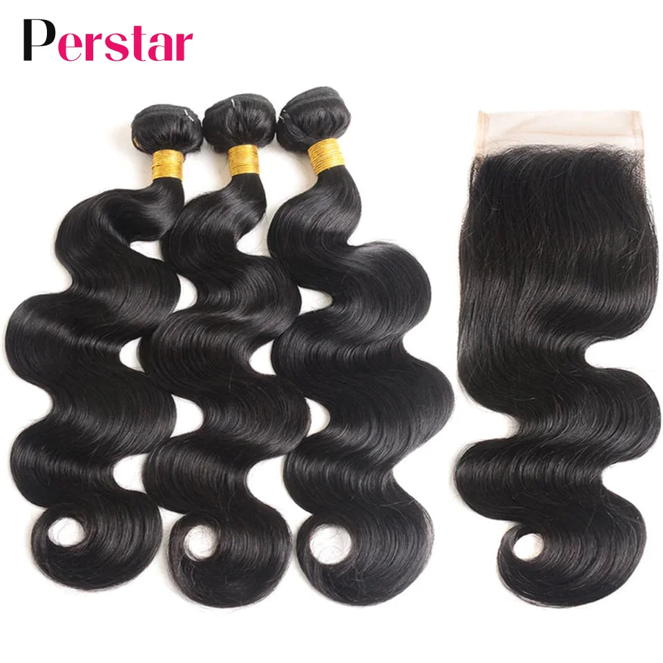 Kit mechas de cabelo humano ondulado com closure - body wave