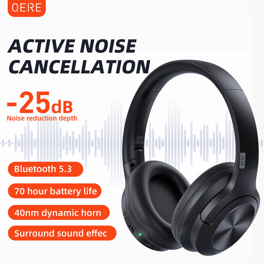 QERE E80 Wireless Headphones Bluetooth 5.3 Earphones ANC Noise Cancellation Hi-Res Audio Over-Ear Headset 70H 40mm Driver 2.4G