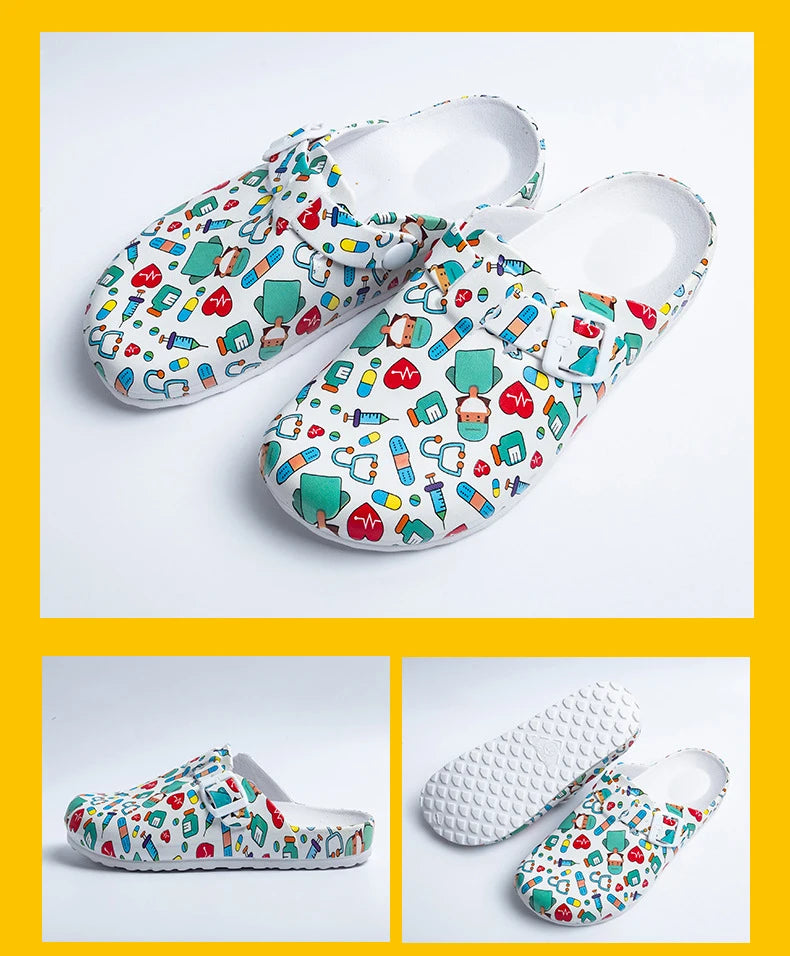 Zuecos médicos estampados antideslizantes, zapatillas ultraligeras para médicos y enfermeras, calzado veterinario, calzado quirúrgico premium YC-1