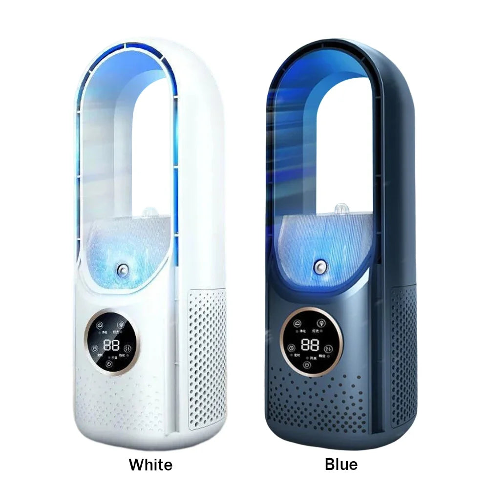 Portable USB Air Cooler Leafless Electric Desktop Fan 6 Speed Silent Timer Air Conditioner Cooling Humidifier Conditioning Fan