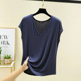 Modal V-Neck Tank Tops summer women's T-shirts sleeveless Plus size Thin Casual Loose Tee tops All match