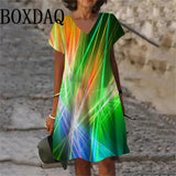 Gradient Print Dress For Women 2025 New Fashion Plus Size Short Sleeve Mini Dress Casual Loose A-Line Dress Summer Clothing 6XL
