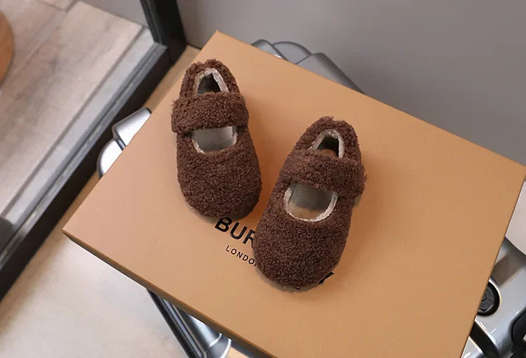 Children Fur Shoes 2025 Winter Kids Warm Plush Shoes For Girl Flat Loafers Moccasins Girls Casual Shoes Khaki, Beige