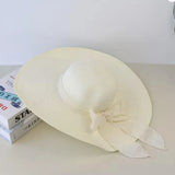 Summer Women's Straw Hat Bowknot Wide Brim Floppy Panama Hats Female Lady Outdoor Foldable Beach Sun Cap