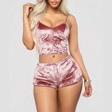Women's Velvet Sleeveless V-neck Underwear Polyester Set Camisole+Shorts Pajamas Set Comfortable Home Clothes Top Pants