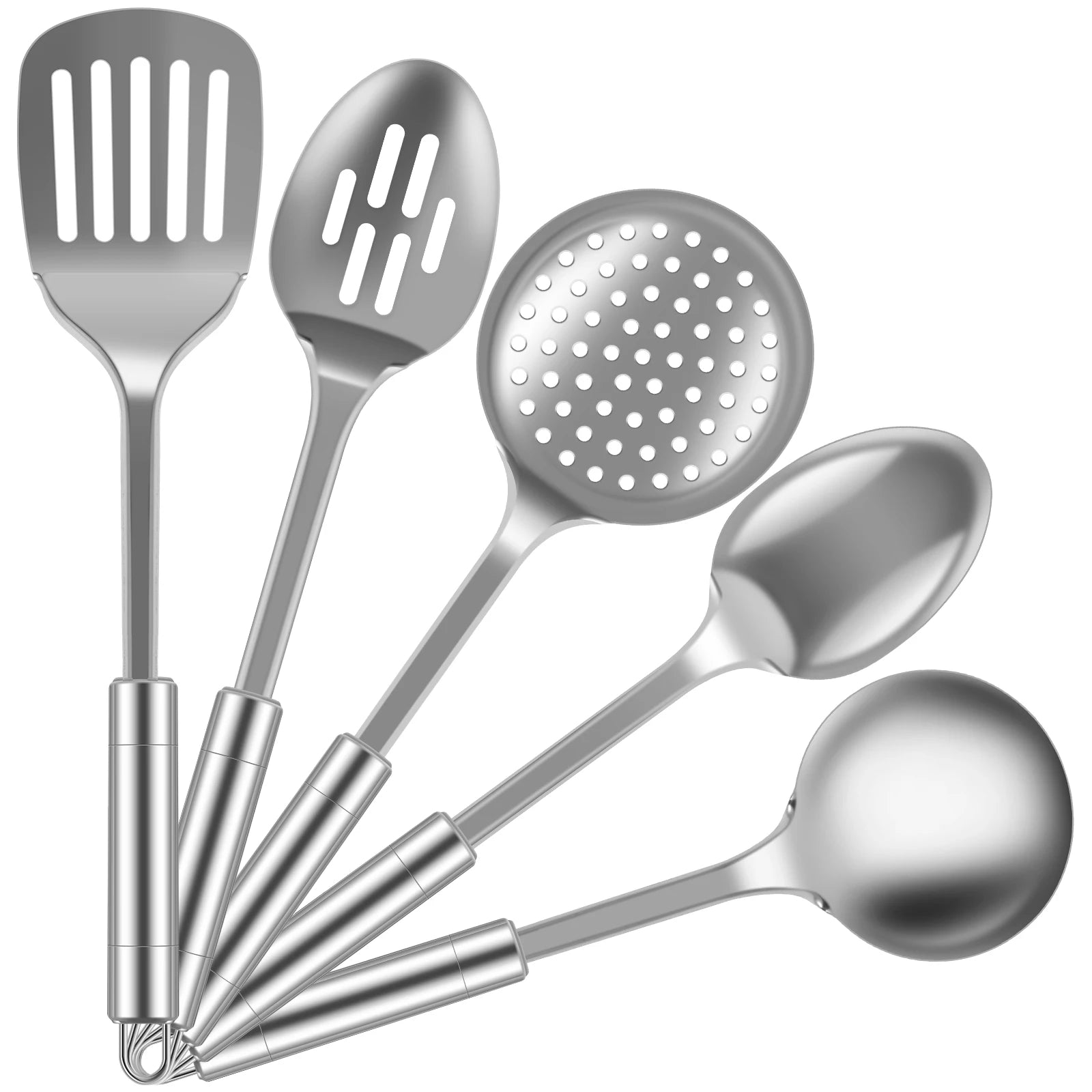 Juego de utensilios de cocina de 5 uds, cucharas de acero inoxidable, espátula con mango ergonómico, utensilios de cucharas lavables resistentes