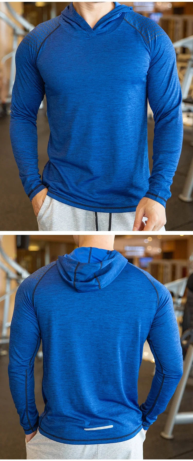 Autumn Gym Men T Shirt Casual Long Sleeve Slim Tops Tees elastic T-shirt Sports Fitness breathable Quick dry Hooded T Shirt