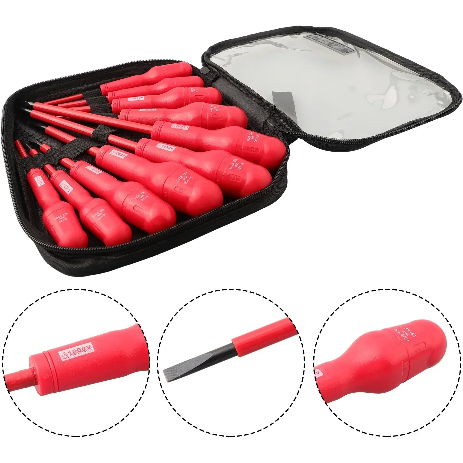 Juego de destornilladores aislados de 1000V, Kit de herramientas de reparación de electricista con puntas Torx Pozidriv ranuradas magnéticas, 1 ud.