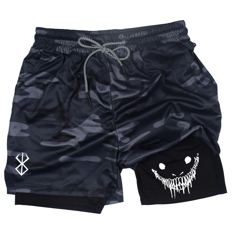 Men's compression gym shorts, boxing printed sports pants, double layered, quick drying, basketball, beach, muscle, fitness